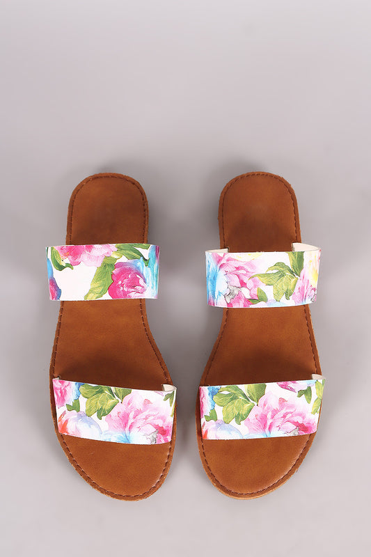 Floral Double Band Slip On Flat Sandal