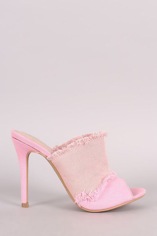 Shoe Republic LA Colorblock Frayed Denim Mule Stiletto Heel