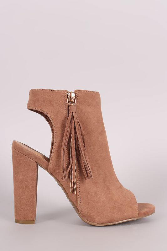 Bamboo Suede Cutout Tassel Booties