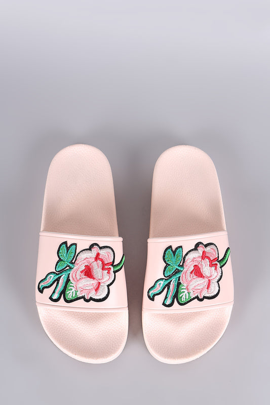 Embroidery Floral Jelly Slide Sandal