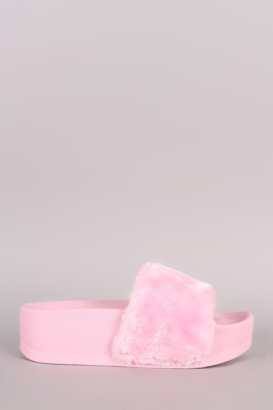 Soda Fluffy Faux Fur Flatform Slide Sandal