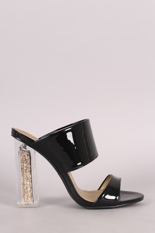 Patent Double Band Mule Glitter-Fill Chunky Perspex Heel