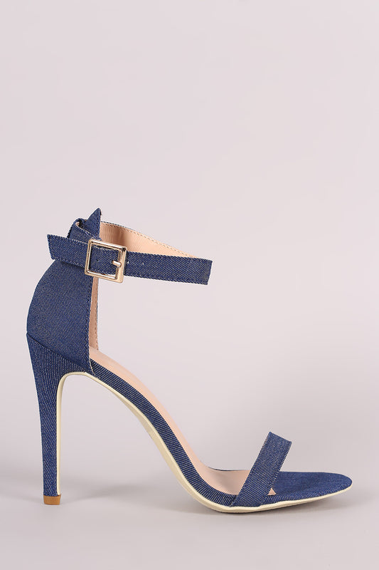 Denim Open Toe Ankle Strap Stiletto Heel