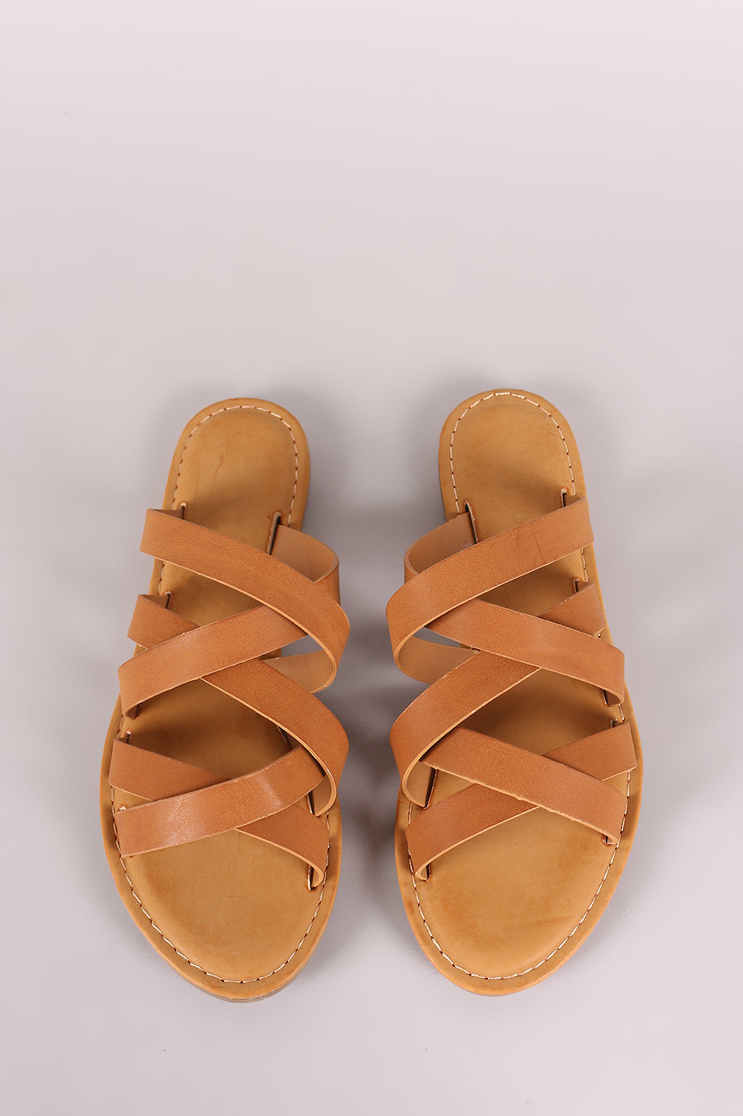 Bamboo Strappy Crisscross Slip-On Flat Sandal
