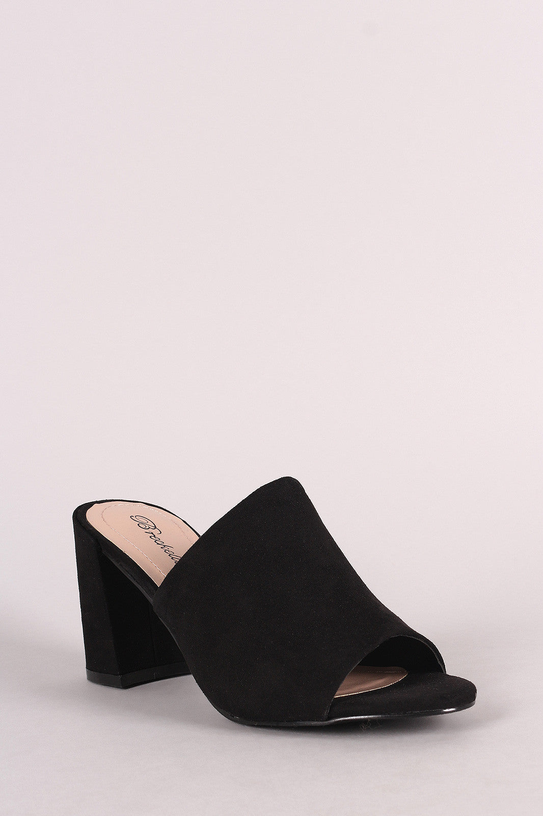 Breckelle Suede Open Toe Mule Chunky Heel