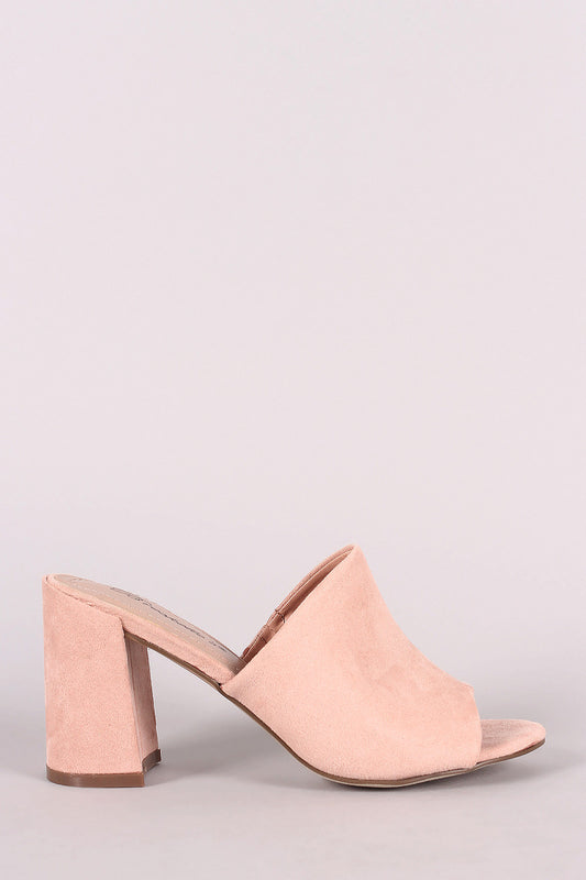 Breckelle Suede Open Toe Mule Chunky Heel