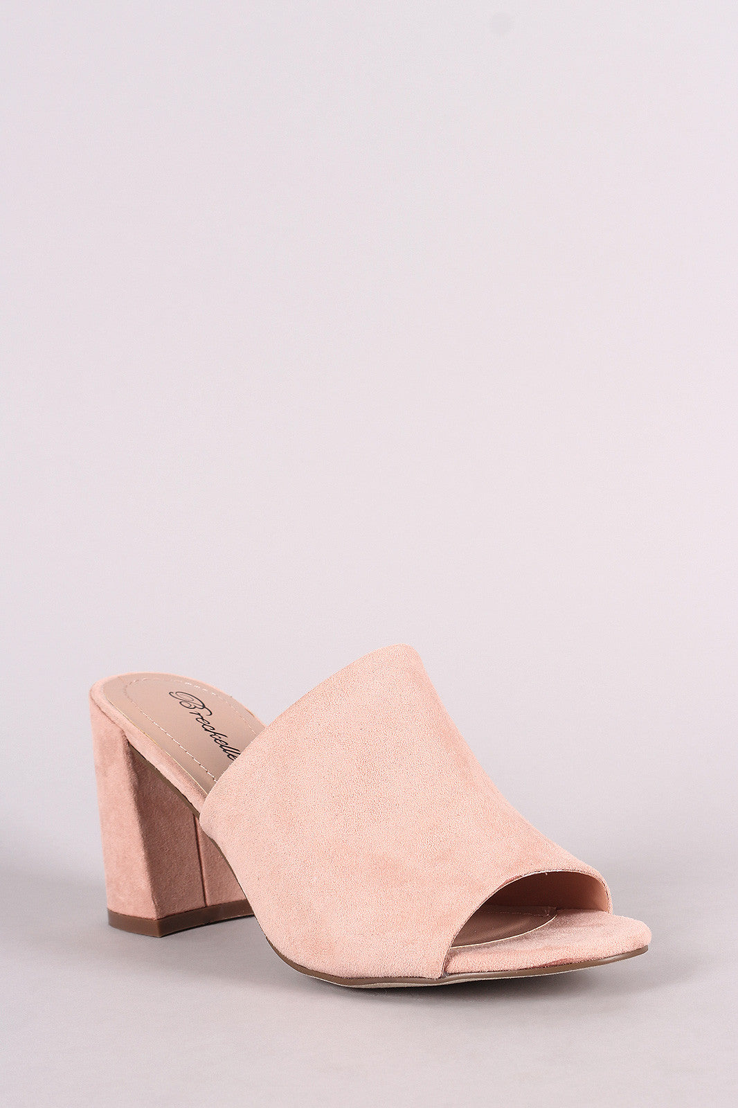 Breckelle Suede Open Toe Mule Chunky Heel