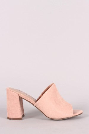 Breckelle Suede Open Toe Mule Chunky Heel