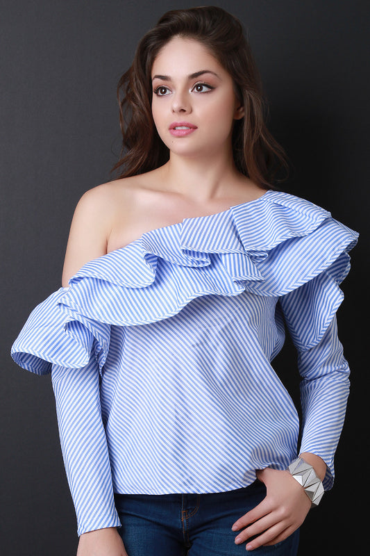 Single Shoulder Ruffle Stripe Top