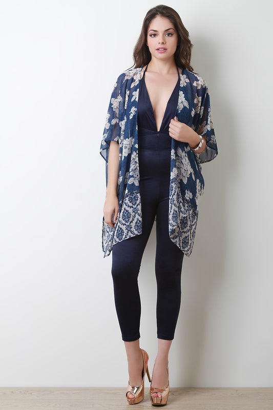 Semi-Sheer Floral Side Vent Lightweight Kimono