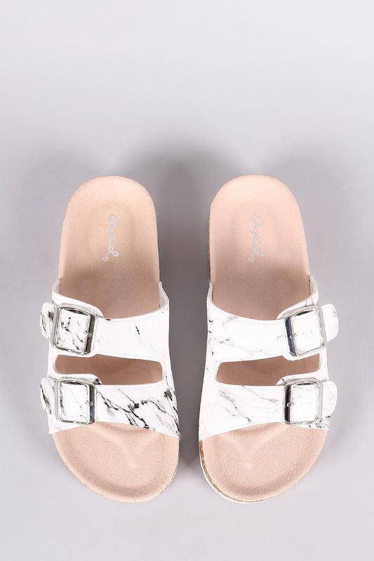 Qupid Marble-Effect Buckled Side Sandal