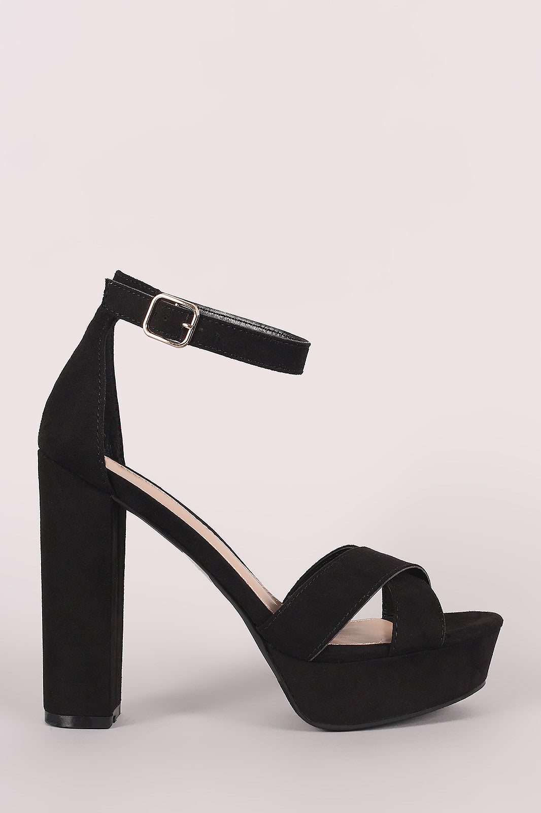 Breckelle Suede Crisscross Platform Chunky Heel
