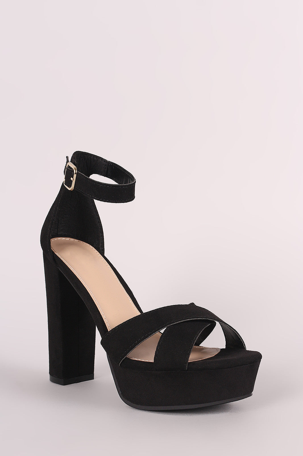 Breckelle Suede Crisscross Platform Chunky Heel