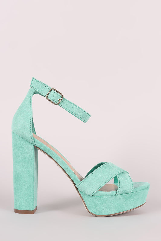 Breckelle Suede Crisscross Platform Chunky Heel