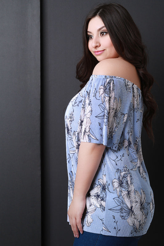 Floral Accordion Pleated Bardot Top