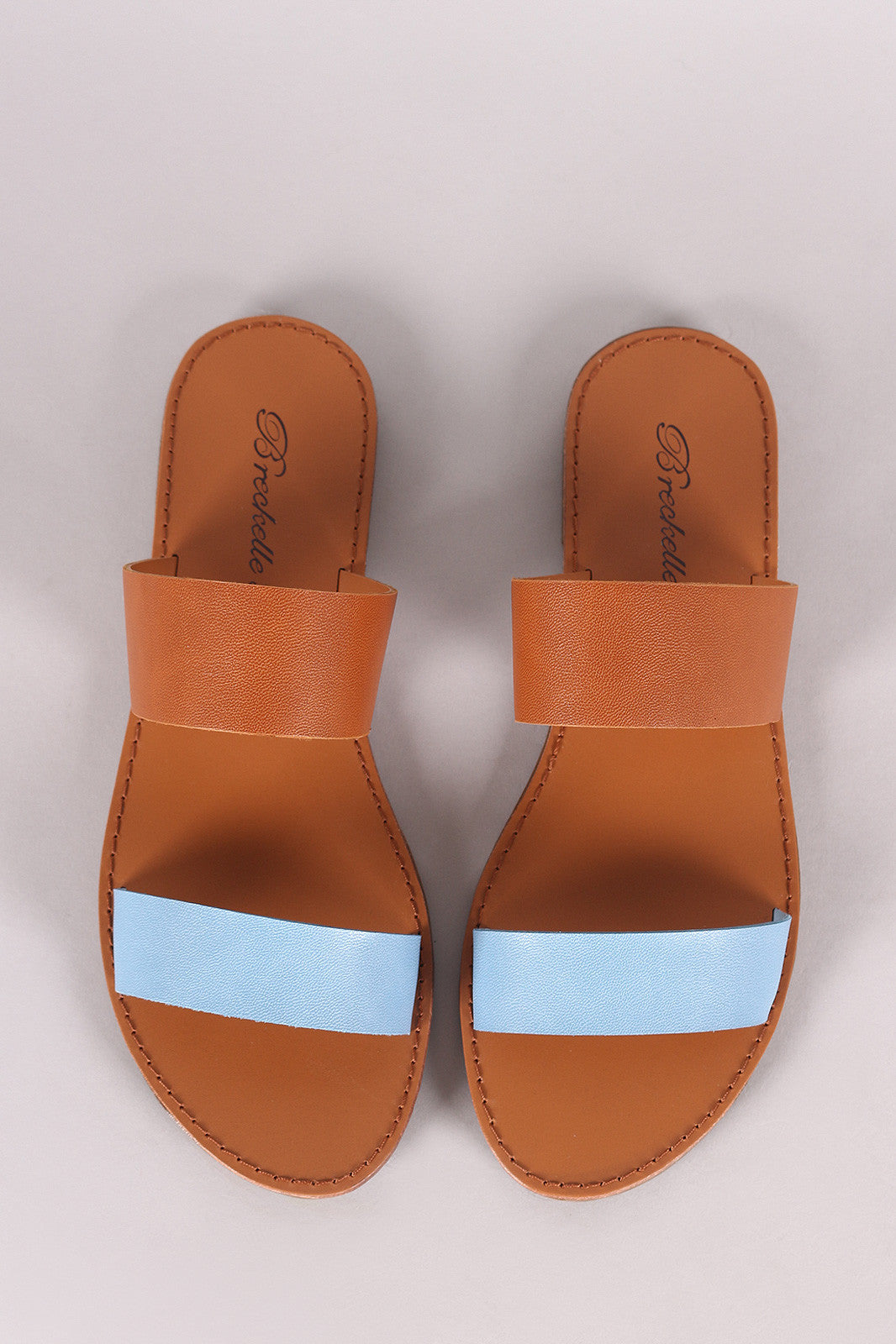 Breckelle Leather Two-Tone Double Band Slide Sandal