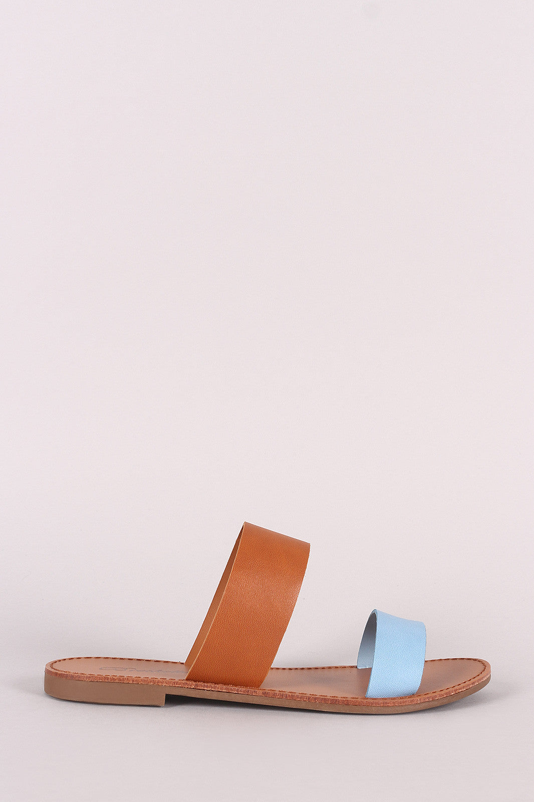 Breckelle Leather Two-Tone Double Band Slide Sandal