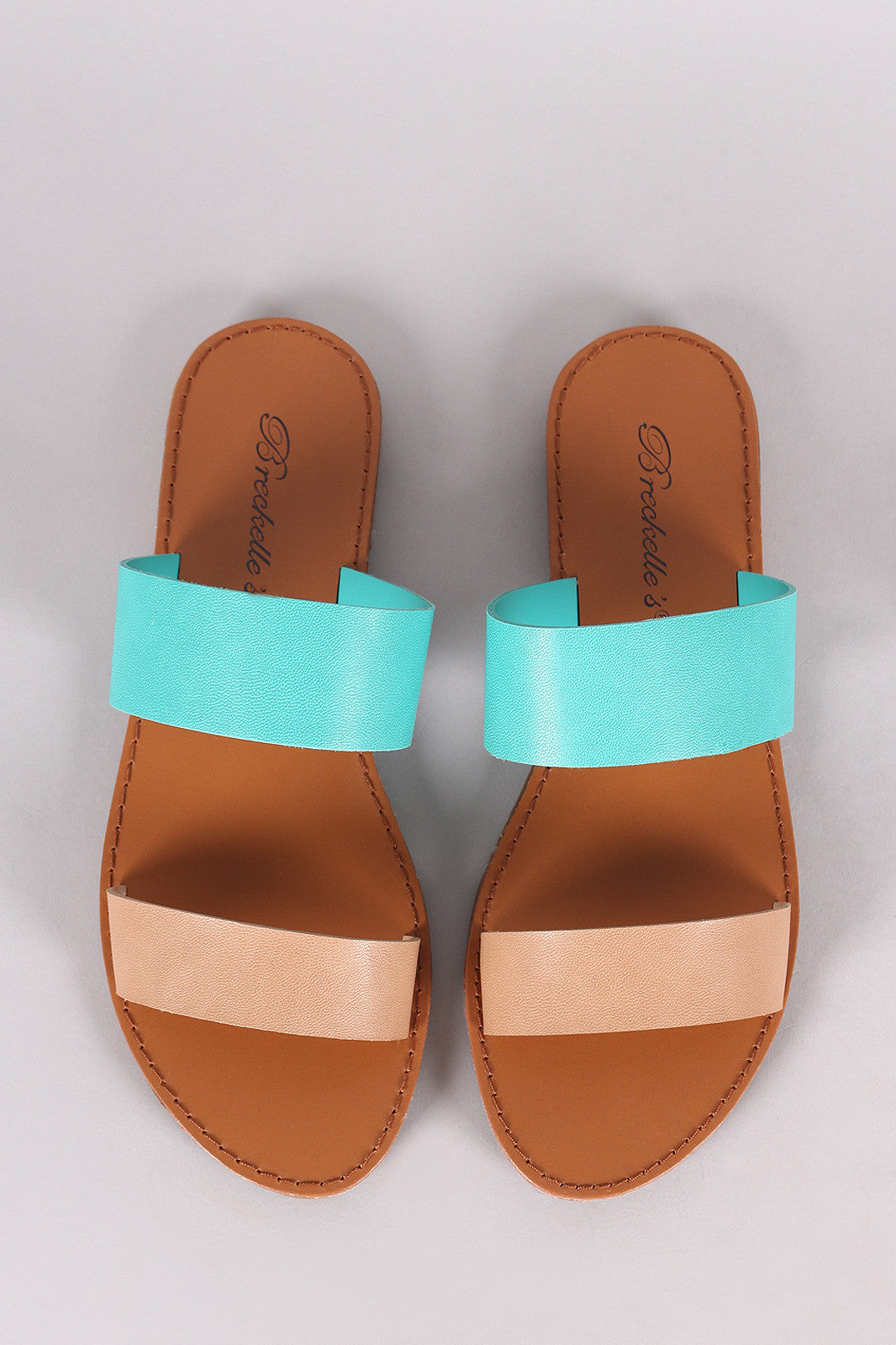 Breckelle Leather Two-Tone Double Band Slide Sandal