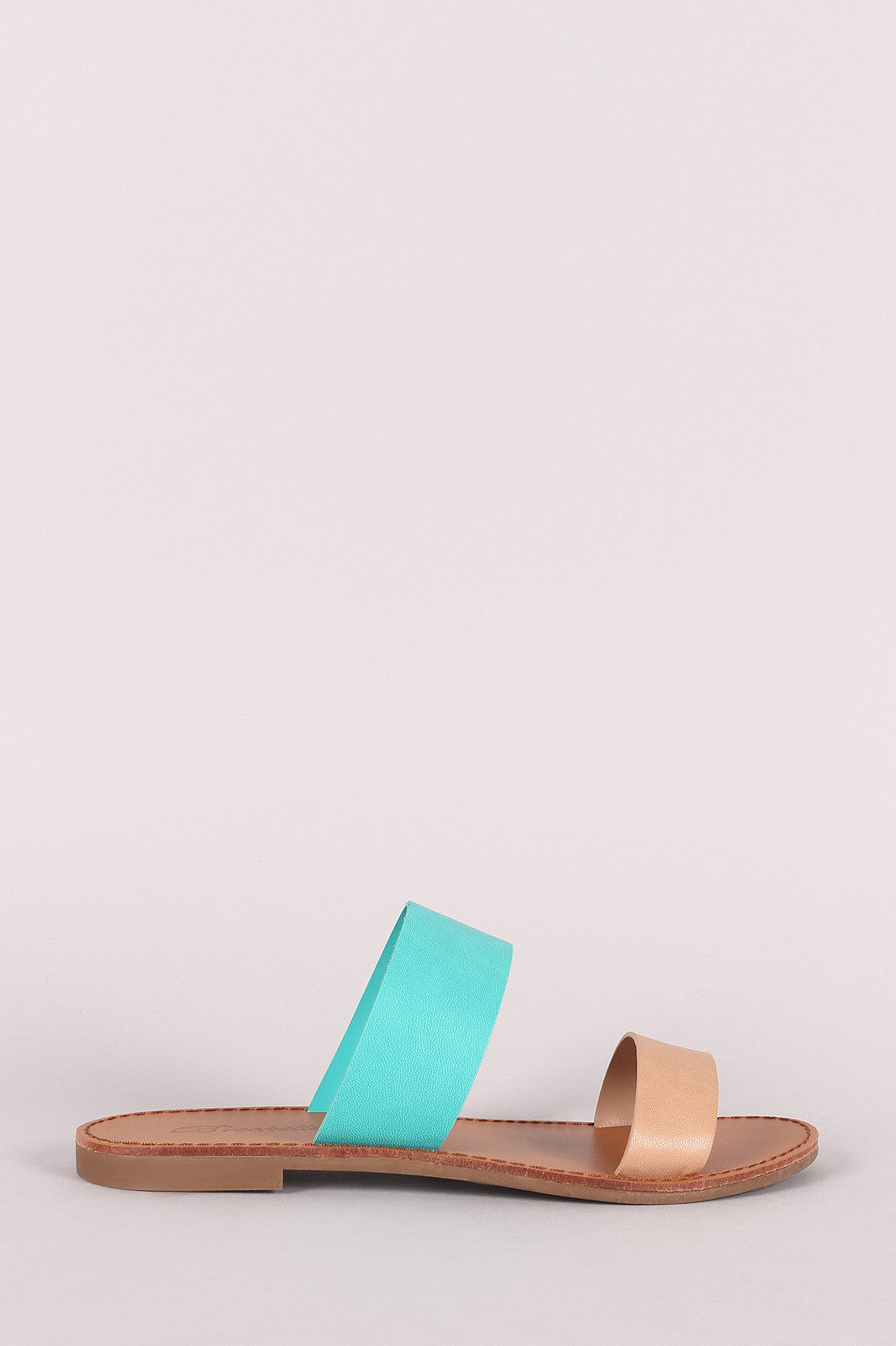 Breckelle Leather Two-Tone Double Band Slide Sandal