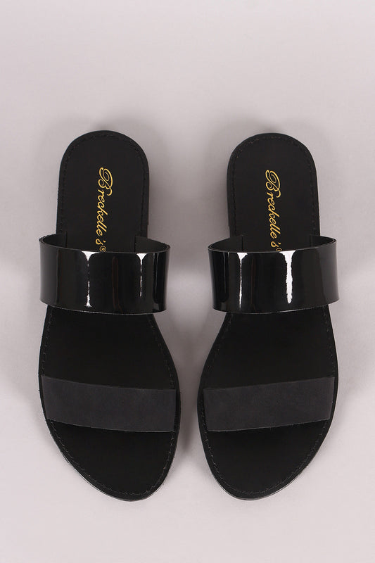 Breckelle Patent Double Band Slide Flat Sandal