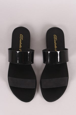 Breckelle Patent Double Band Slide Flat Sandal