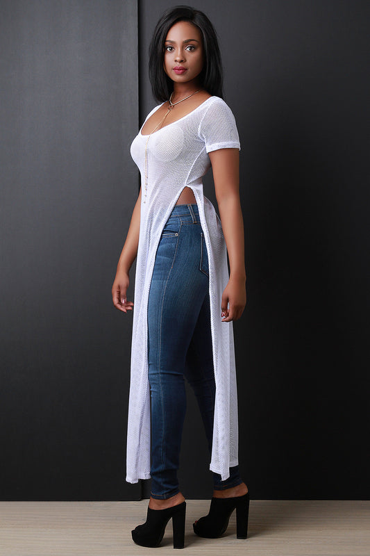 Fishnet Mesh Double Slit Maxi Top