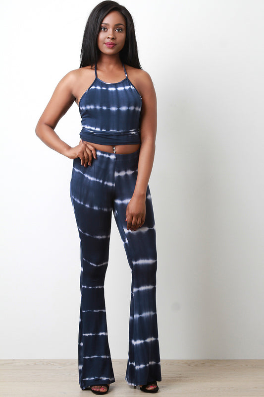 Striped Tie-Dye Flare Pants