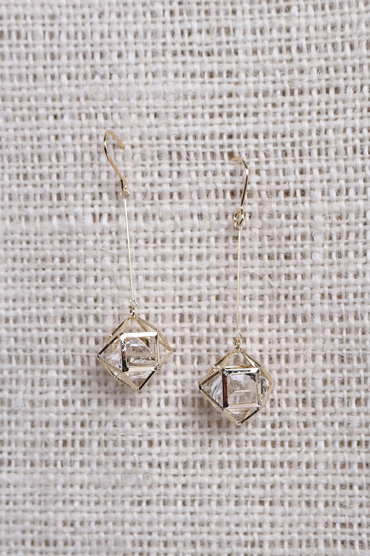 Geometric Caged Crystal Dainty Drop Earring