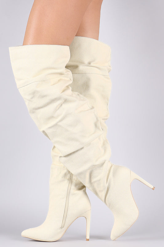 Slouchy Canvas Pointy Toe Over-The-Knee Boots