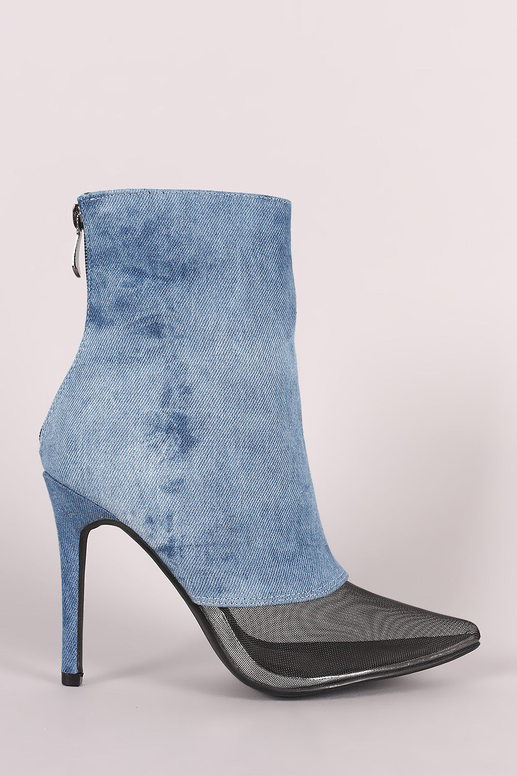 Camouflage Mesh Inset Pointy Toe Stiletto Booties