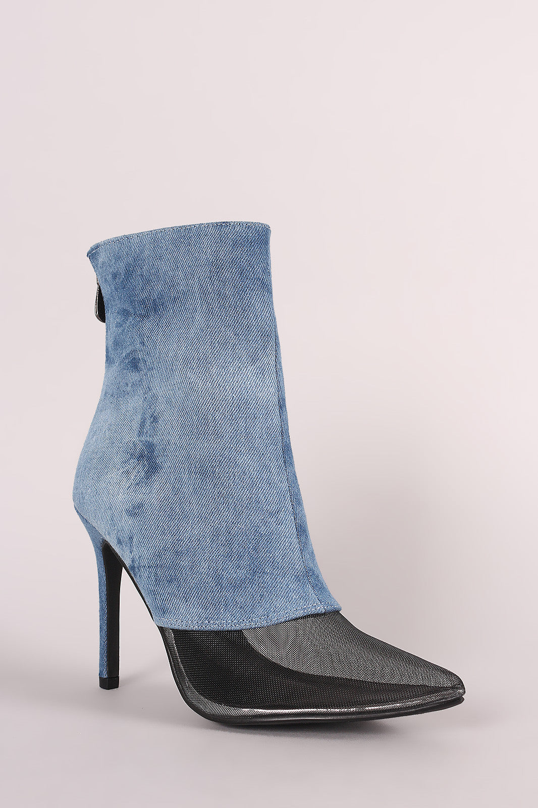 Camouflage Mesh Inset Pointy Toe Stiletto Booties