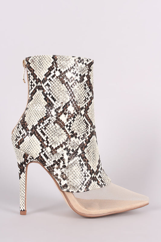 Python Mesh Inset Pointy Toe Stiletto Booties