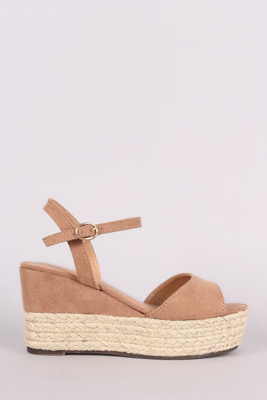 Bamboo Suede Ankle Strap Espadrille Platform Wedge