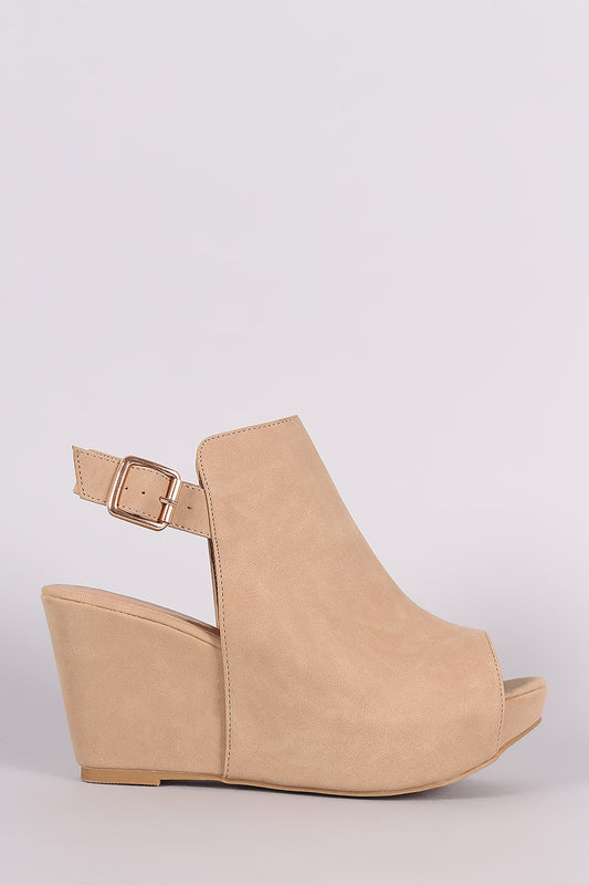 Bamboo Nubuck Open Toe Mule Platform Wedge