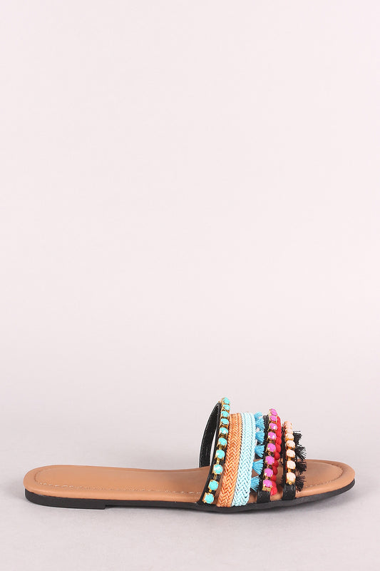 Jewels And Fringes Embellished Slide Thong Sandal