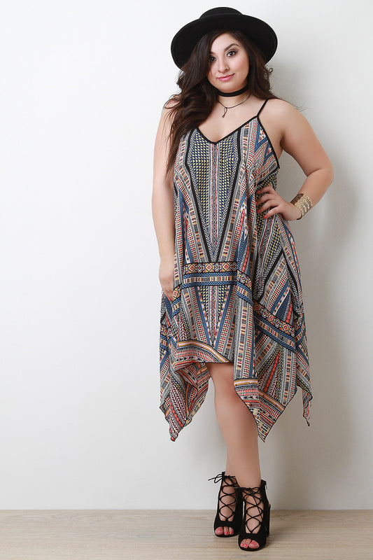 Mixed Print Trapeze Handkerchief Hem Dress