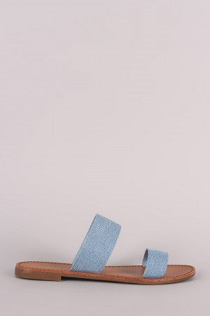 Breckelle Double Denim Band Slide Sandal