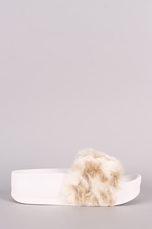 Wild Diva Lounge Faux Fur Flatform Slide