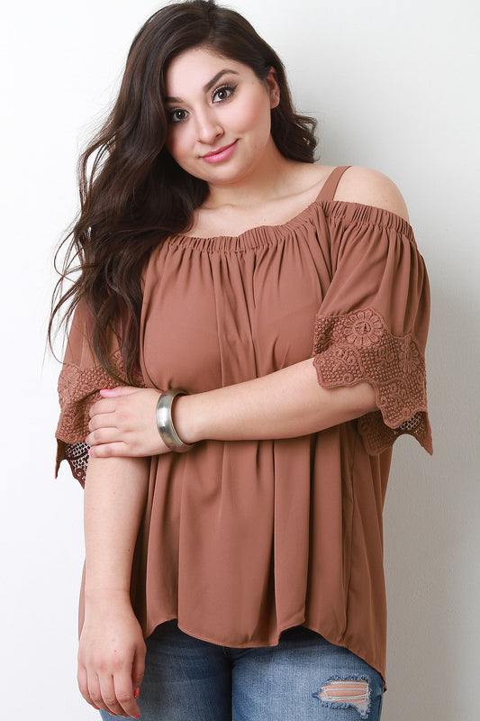 Embroidered Scallop Sleeve Trapeze Top