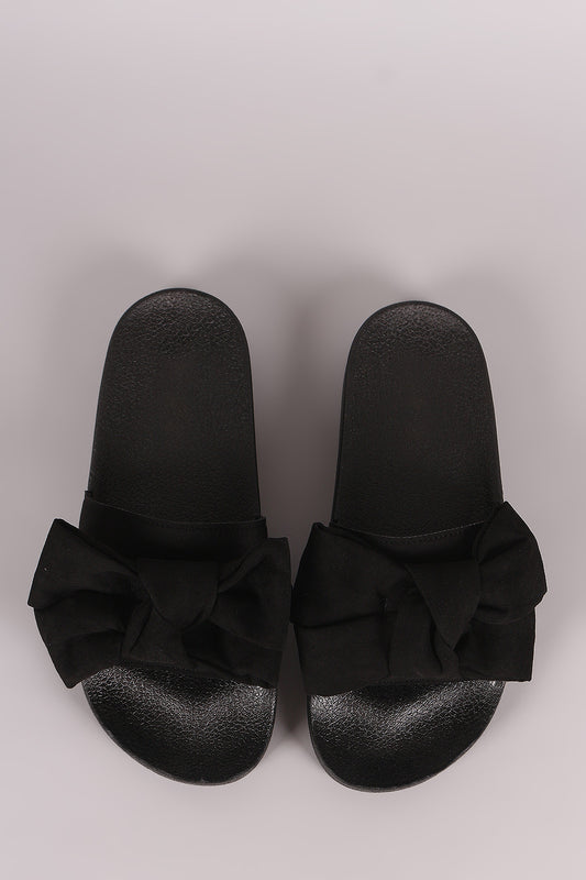 Wild Diva Lounge Suede Knotted Bow Slide Sandal