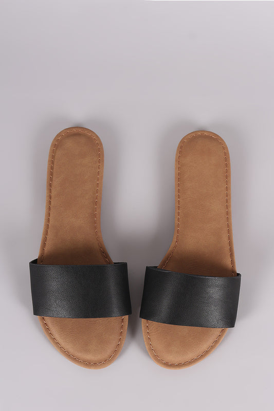 Bamboo Leather Single Wide Band Slip-On Sandal