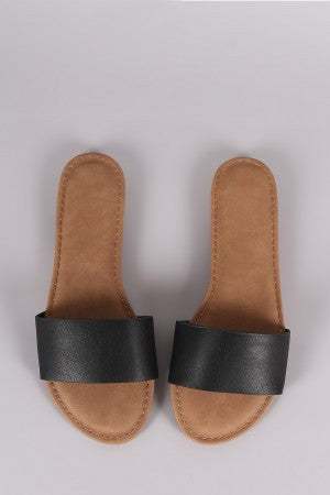 Bamboo Leather Single Wide Band Slip-On Sandal
