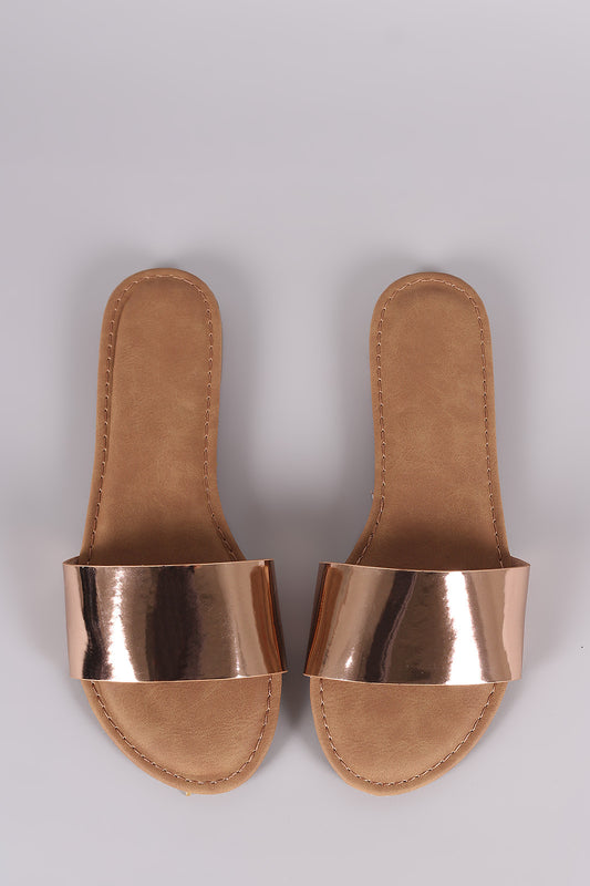Bamboo Metallic Single Wide Band Slip-On Sandal