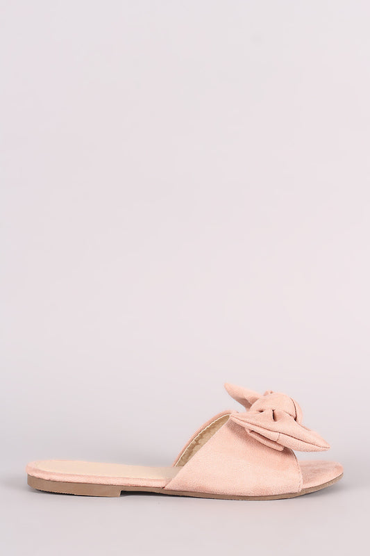 Suede Bow Open Toe Slide Sandal