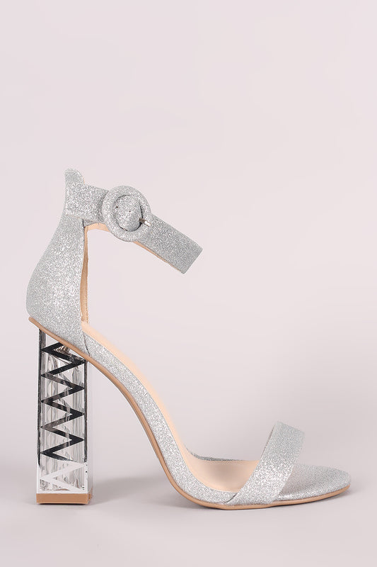 Qupid Glitter Zigzag Chunky Perspex Heel