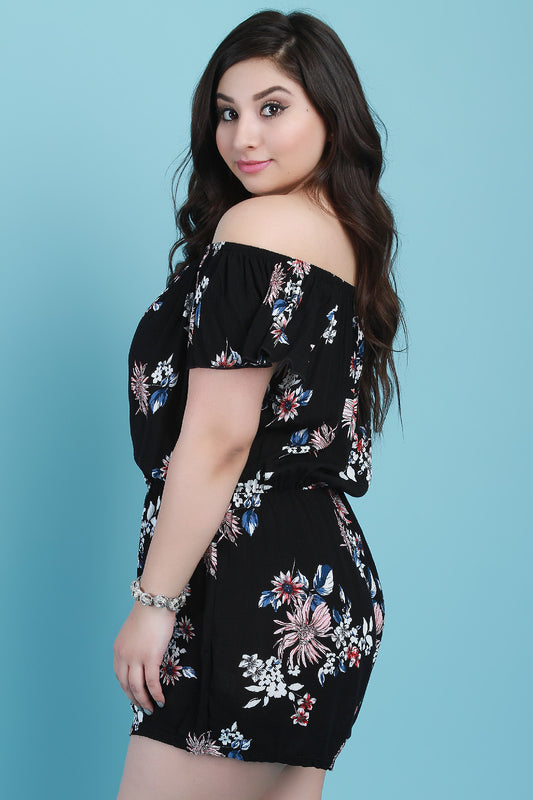 Floral Print Flutter Sleeves Off-The-Shoulder Romper