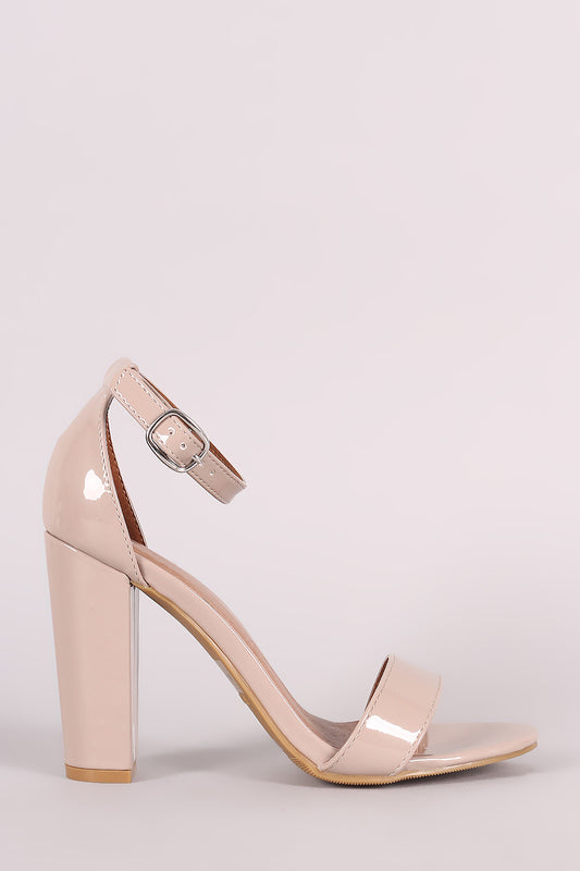 Bamboo Patent Ankle Strap Chunky Heel