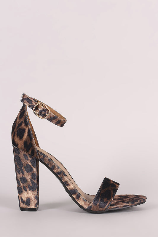 Bamboo Leopard Print Velvet Ankle Strap Chunky Heel