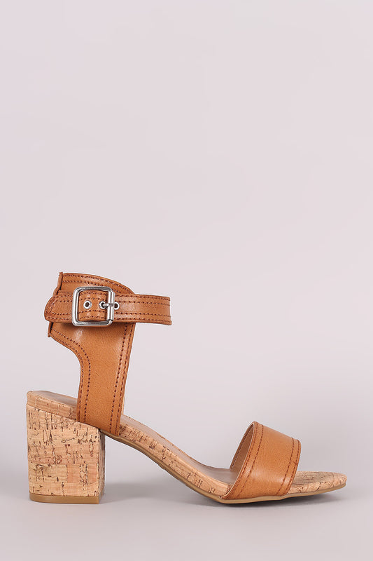 Bamboo One Band Ankle Strap Cork Block Heel