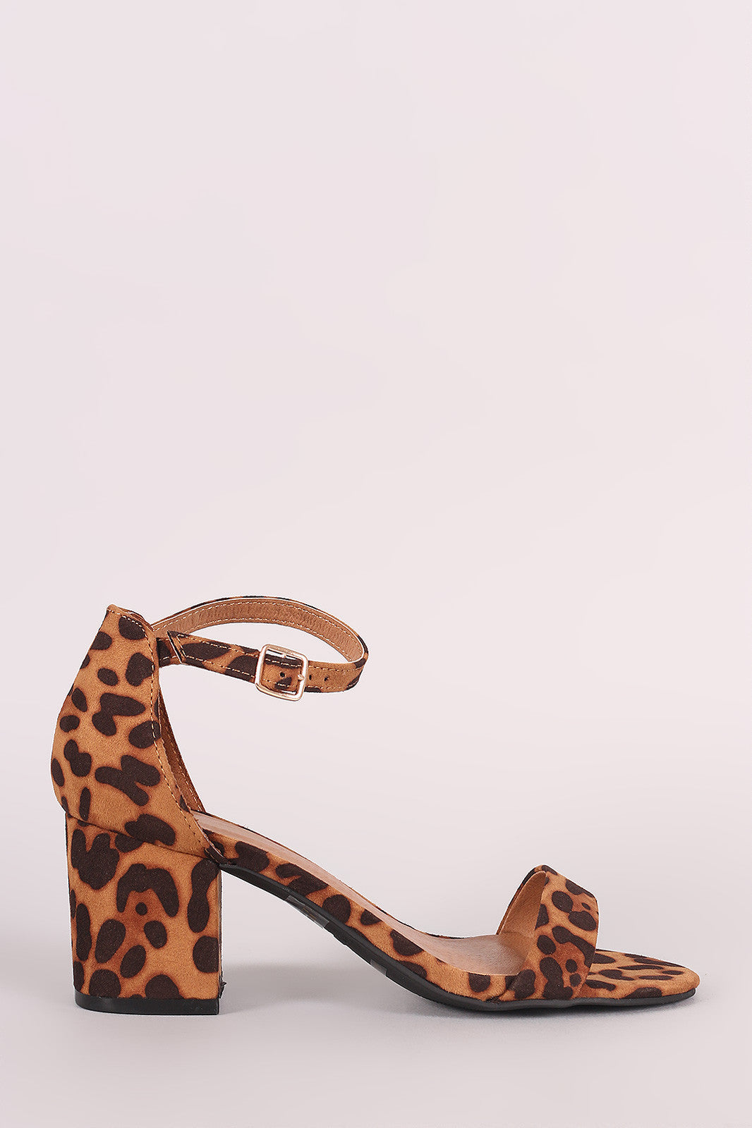 Bamboo Leopard Ankle Strap Open Toe Block Heel